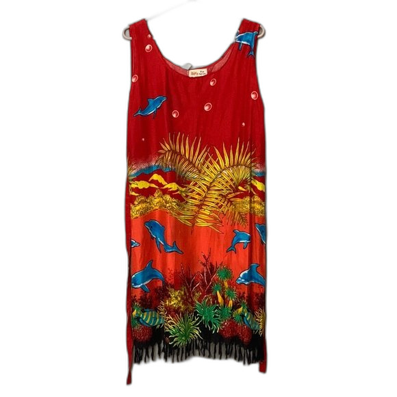Five Parrots beach pool vacation lounge cover up ocean themed with belt small - Picture 1 of 12